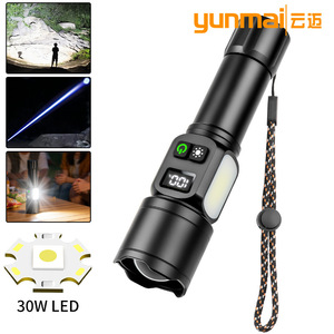 ไฟฉาย LED ความเข้มสูงพร้อมจอแสดงผลดิจิตอล ซูมแบบยืดหดได้ แบตเตอรี่แบบชาร์จไฟได้ แสงสีขาว ใช้กลางแจ้ง - Product Image 3