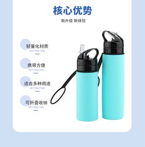 Gobelet pliable créatif pour le camping en plein air, résistant aux hautes températures, de qualité alimentaire, bouteille d'eau de sport en silicone pliable - Product Image 2