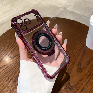 Coque de téléphone transparente avec protection d'angle en TPU électroplaqué et support anneau pliable pour iPhone 18 17 Pro Max - Product Image 1