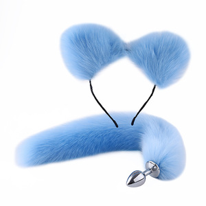 Set de Juego de Roles Erótico para Adultos: Cola de Zorro con Tapones Anales y Cubre Orejas, Cola Artificial de Pelo con Bloques de Color, Juguete Sexual SM para Dilatación Anal - Product Image 4