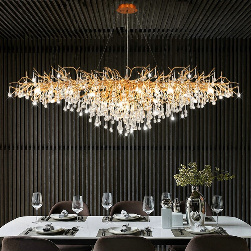 Modern Luxury LED Gold Crystal Chandelier Dining Living Room Hotel Ceiling Pendant Light Decorative Art Fixture for Home