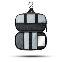 Sac cosmétique suspendu à double compartiment avec poches en filet et crochets, pour marques, MOQ 300 unités, marque privée