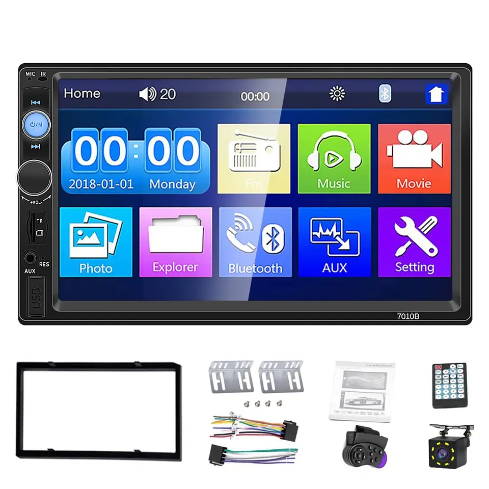 7023b 2 Din Auto Multimedia Audiospeler Stereo Radio 7 Inch Touchscreen Hd Mp5 Speler Ondersteuning Bt Fm Camera Sd Usb