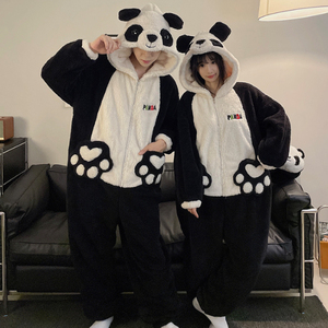 <span class=keywords><strong>Pyjama</strong></span> une pièce pour couple Automne et hiver Peluche épaissie Cartoon <span class=keywords><strong>Panda</strong></span> Vêtements Zipper Hooded Pyjamas Sleepwear Setsv - Product Image 6