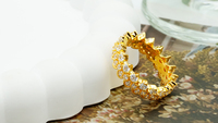 Délicat Fine Mode Femmes Bijoux 9k Or Blanc Double Couche Cercle Diamant Couronne Éternité Bande Anneau