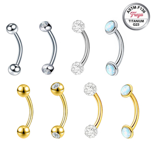 14G16G Bijou de piercing corporel barbell incurvé en Titane F136 pour Nombril, Sourcil, <span class=keywords><strong>Mamelon</strong></span>, Oreille, Daith, Rook, Langue, Anneau et Stud - Product Image 1