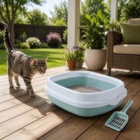 Bac à litière pour chat en plastique de grande capacité et accessoires, très demandés. Toilette semi-fermée pour chat avec design ouvert pour éviter les éclaboussures