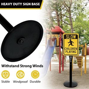 Poteau de signalisation de stationnement avec base - Support de signalisation de stationnement robuste de 15 lb pour suspendre des avertissements de circulation, de construction, de rue, de signalisation - Product Image 5