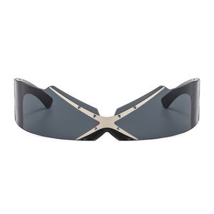 แว่นกันแดดทรงโล่ห์สีดำเงินสไตล์พังก์ Y2K รุ่นใหม่ล่าสุดปี 2025 สำหรับผู้ชายและผู้หญิง เลนส์ชิ้นเดียวไร้กรอบ ป้องกันรังสียูวี 400 - Product Image 3