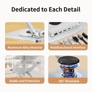 Soporte Ajustable para Portátil de Aluminio con Rotación de 360 Grados y Hub USB para Estación de Acoplamiento Ethernet RJ45 - Product Image 6