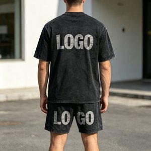 Ensembles de t-shirts grande taille pour hommes, ensembles deux pièces à manches courtes 480 g/m² pour hommes, 100 % coton éponge, ensembles décontractés d'été - Product Image 4