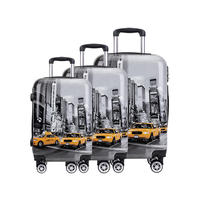 Ensemble de bagages en ABS+PC à surface lisse avec impression personnalisée colorée en 3 pièces, valise de voyage rétractable portable