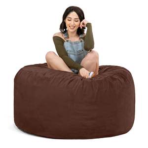 DB Jaxx Saxx 4 Foot Round Contemporary Bean Bag <b>Sofa</b> Chocolate with Removable <b>Cover</b> Comfortable & Waterproof-Home Furniture - Product Image 2