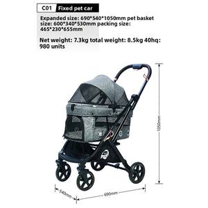 Stroller hewan peliharaan dapat dilipat, kereta dorong hewan peliharaan lipat tahan lama, nyaman tahan air tanpa fitur Rollover untuk bepergian anjing kucing - Product Image 2