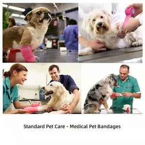 Bande de contention médicale autocollante non tissée imprimée, très élastique, pour chats et chiens - Ruban flexible pour pattes avec protection des pieds - Product Image 2