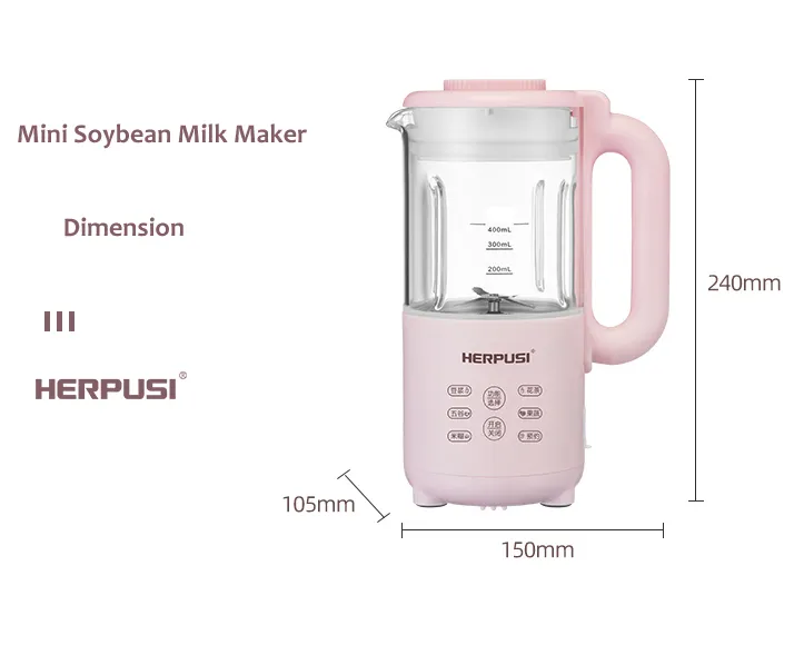HERPUSI macchina per il latte di soia casa studente automatico Mini frullatore da cucina multifunzionale per 1-3 persone.