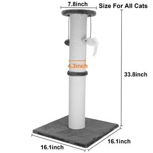 Tiang Garukan Kucing dari Tali Sisal Alami Tebal, Dapat Disesuaikan, Warna Abu-abu, Dilengkapi Bola Kecil, Mainan Pohon Panjat Kucing - Product Image 2