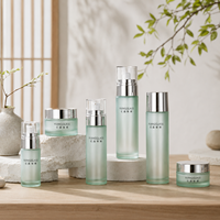 Flacon pulvérisateur cylindrique givré bleu pour sérum et tonique, pot de crème pour les yeux, conteneur bleu aqua 120ml 100ml 80ml 40ml 50g 30g