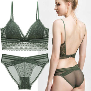 Ensemble de lingerie sexy en dentelle de haute qualité pour femme, soutien-gorge sans armatures à bonnets triangulaires, respirant, avec culotte assortie - Product Image 6