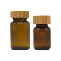 Bouteille en verre noir avec logo personnalisé, 60-400cc, avec couvercle en bambou naturel, conteneur écologique pour pilules, vitamines et compléments alimentaires