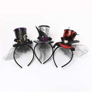 Diademas de Carnaval de Halloween para Niños, Lindas Diademas con Diseño de Sombrero de Bruja con Brillantina y Malla de Peluche, Accesorio para el Cabello para Fiestas Infantiles - Product Image 2