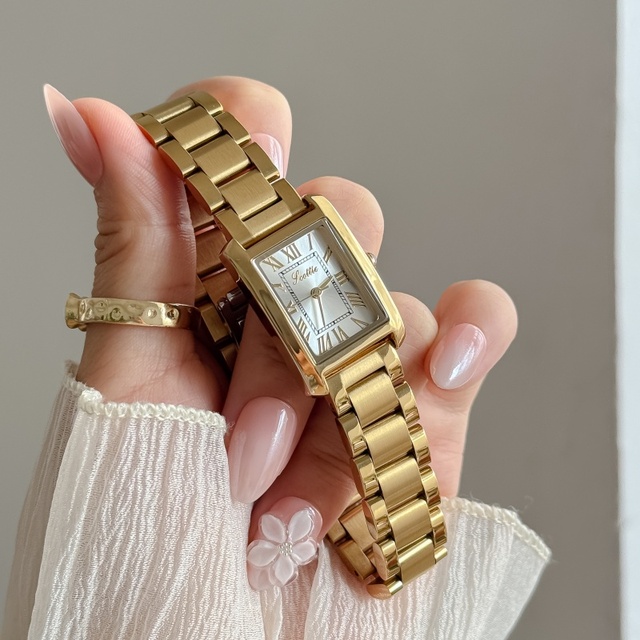 Scottie 9655b New Classic Elegant Square Gold Watch Stainless Steel Strap 3ATM Waterproof Luxury Quartz Watch for Lady