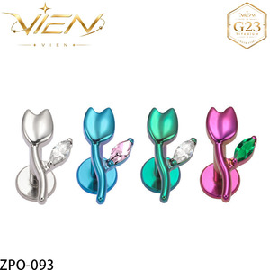 <span class=keywords><strong>VIEN</strong></span> Jewellery ZPO-093 G23 Joyería de Titanio de Moda para Piercings, Flor de Rosa con Circonita Cúbica, Piercing para Labio, Hélix, Oreja y Cuerpo - Product Image 1