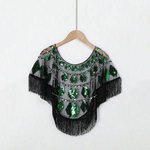 Sciarpa con Frange di Paillettes Argento, Mantella Nera in Rete Trasparente Stile Anni '20, Coprispalle per Feste a Tema Grande Gatsby, Vendita all'Ingrosso OEM - Product Image 6