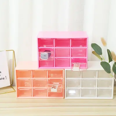 Mini Plastic Desk Craft Organizer Storage with Removable 9 Drawers for DIY Crafts and Jewelry