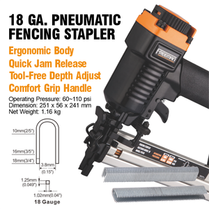 Pistolet agrafeur pneumatique industriel Freeman calibre 18 <span class=keywords><strong>pour</strong></span> clôtures, avec garantie d'un an - Product Image 2