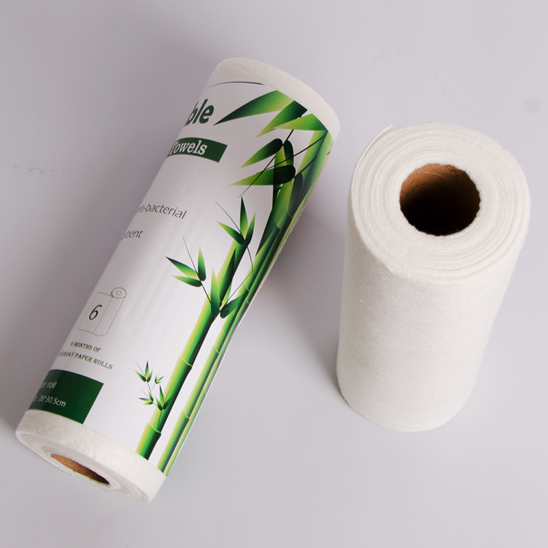 China Factory Eco Friendly Reusable Non-Woven Fabric Bamboo Fiber Roll Bacteriostat Kitchen Dish Cloth Stocked Home & Hotel Use