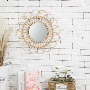 Specchio da Parete per Soggiorno, Cornice Rotonda <span class=keywords><strong>in</strong></span> Rattan Intrecciato a Forma di Girasole, Decorazione da Parete, Stile Vintage Francese Boho - Product Image 2