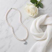 Collier plaqué or blanc avec pendentif imitation perle coquillage et zircon bleu, hypoallergénique, cadeau de plage pour elle, vente en gros, OEM personnalisé
