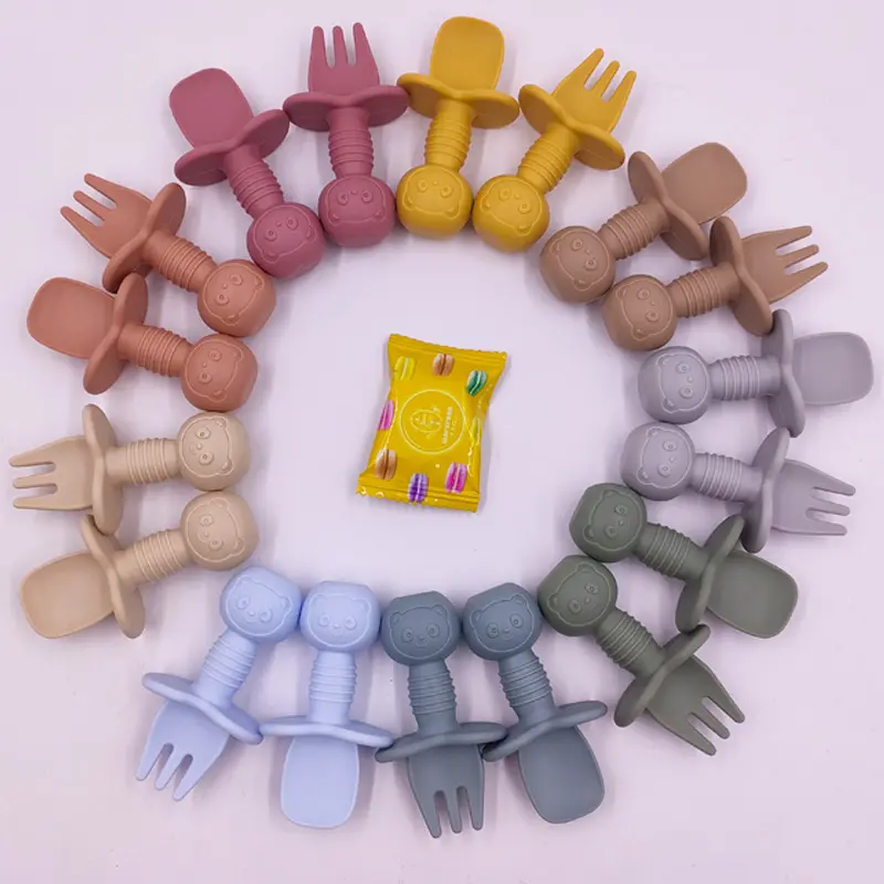 2021 Hot Selling Baby Safety Baby Feeding Silicone Spoon and Fork For Baby