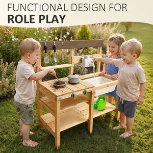 Ensemble de jouets de maison de jeu préscolaire écologique en bois, <span class=keywords><strong>cuisine</strong></span> de terre cuite d'extérieur, simule une <span class=keywords><strong>cuisine</strong></span> de jeu pour enfants, jeu de rôle - Product Image 4