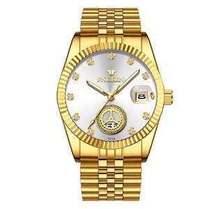 Montre Classique de Luxe pour Homme en Acier Inoxydable, Or, à Quartz, avec Décoration Tourbillon, Lumineuse, Étanche et Calendrier, Idéale pour les Affaires - Product Image 1