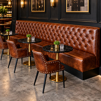 Ensemble de banquettes Chesterfield vintage en cuir avec structure en bois, pour café, restaurant, sièges commerciaux, table et chaises, personnalisable, OEM, usine chinoise