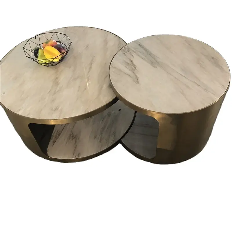 Bianco naturale e nero in marmo Design moderno in metallo con Base rotonda per la casa tavolino rotondo in pietra naturale