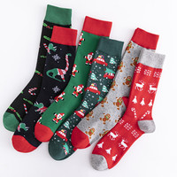 Chaussettes en coton jacquard de Noël 200N, chaussettes festives à motif Père Noël et rennes, chaussettes décontractées pour les fêtes, cadeau de Noël pour hommes adultes