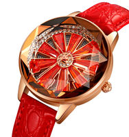 Jam Tangan Wanita SKMEI 2184 Casing Alloy Model Baru Fashionable, Desain Velg Mobil Berputar, Tali Kulit 16mm