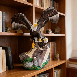 Decorazione in Resina Coppia di Aquile Calve, Scultura Realistica di Aquile in Volo su Base ad Albero (Piume Dettagliate), Accento a Tema Fauna Selvatica - Product Image 4