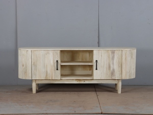 Custom Solid Wood TV Unit with Multi Functional Storage Drawers <b>Open</b> Compartments and Elegant Media Console Design for Homes - Product Image 1