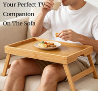 Plateau de lit pliable en bambou avec poignées pour petit-déjeuner, repas et support portable pour ordinateur portable, idéal pour la maison et le canapé