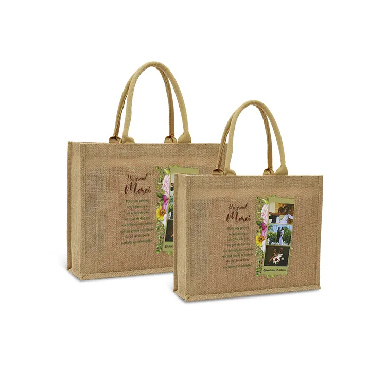 Bolsa de yute reutilizable con impresión de tamaño personalizado, bolso de hombro de playa de Yute Natural con logotipo