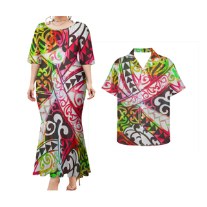 <span class=keywords><strong>2022</strong></span> été Offres Spéciales Style tropical hawaïen personnalisé Couple costume mode à la mode ajusté hommes <span class=keywords><strong>chemise</strong></span> grande taille queue de poisson robe - Product Image 3