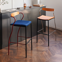 Tabouret de bar moderne du milieu du siècle avec dossier en contreplaqué courbé et structure en acier inoxydable pour îlot de cuisine, café à domicile, usage commercial