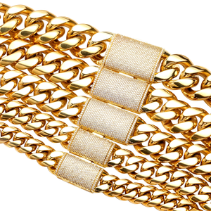 Collar de Cadena Cubana de Moda Europea y Americana, Estilo Hip Hop, 12, 14, <span class=keywords><strong>18</strong></span>, 20, 22 mm, Chapado en <span class=keywords><strong>Oro</strong></span> de 18K de Lujo con Incrustaciones de Circonio y Cierre de Hebilla - Product Image 6