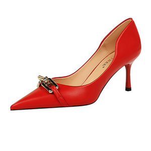 Y 34-43 Large Size 7cm Ladies Female Stiletto <strong>Heels</strong> Pumps Shallow Closed Toe Pointed <strong>Metal</strong> Buckle Singer Women for <strong>Shoes</strong> - Product Image 5