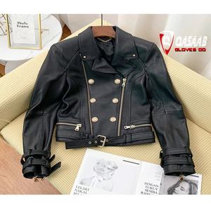 Alta calidad 2023 Nuevo diseñador Transpirable Mujer-Botones Bests-Chaqueta de motorista de moda de cuero con cinturón - Product Image 2