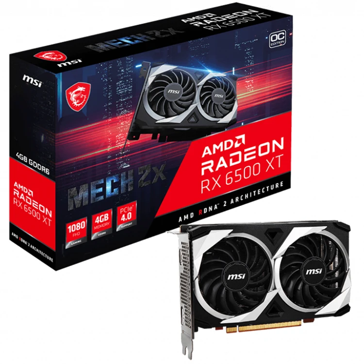 MSI Radeon RX 6500 XT MECH 2X 4G OC Used Gaming Graphic Card with GDDR6 64-bit Memory Supports 1080P Gaming RX 6700XT 6800XT GPU